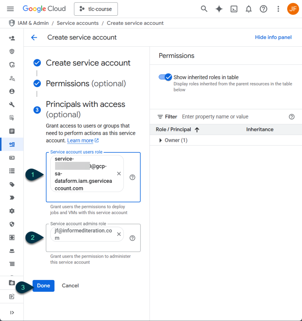 Give principles access to Dataform Service Account